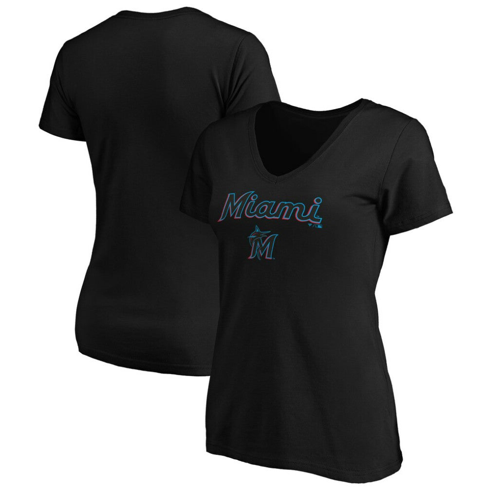 Miami Marlins Women's Core Team Lock Up V-Neck T-Shirt | MLB US