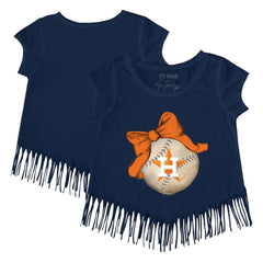 Houston Astros Tiny Turnip Girls Youth Baseball Bow Fringe T-Shirt | MLB On Sale