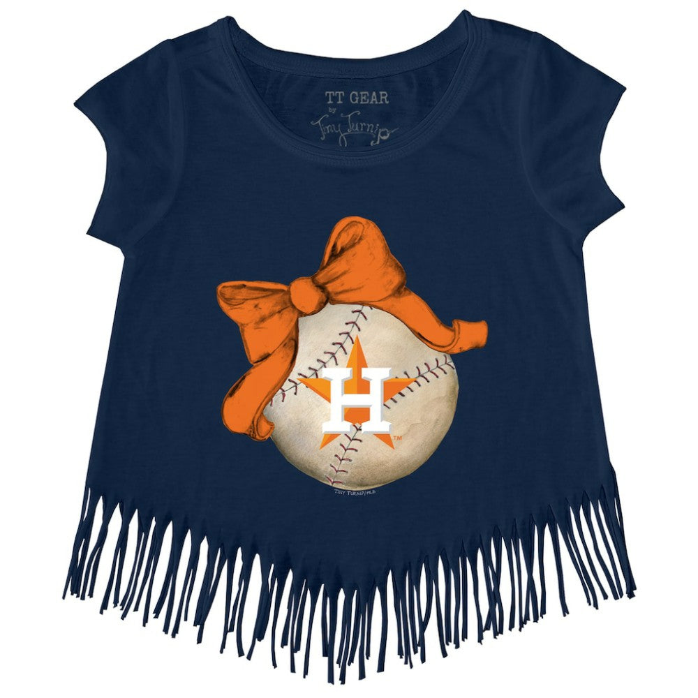 Houston Astros Tiny Turnip Girls Youth Baseball Bow Fringe T-Shirt | MLB On Sale