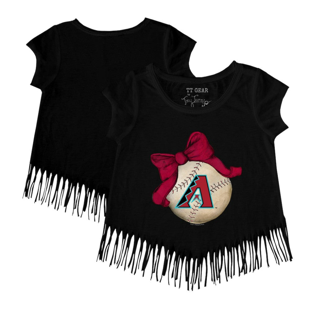 Arizona Diamondbacks Tiny Turnip Girls Youth Baseball Bow Fringe T-Shirt | MLB New
