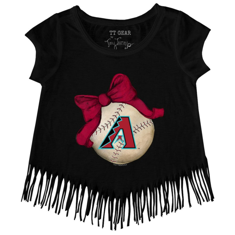 Arizona Diamondbacks Tiny Turnip Girls Youth Baseball Bow Fringe T-Shirt | MLB New