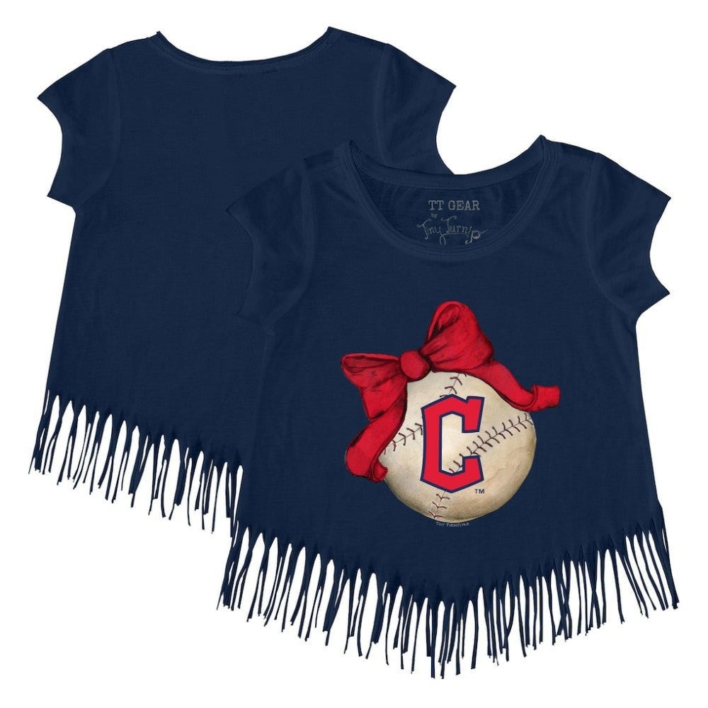 Cleveland Guardians Tiny Turnip Girls Youth Baseball Bow Fringe T-Shirt | MLB Shop