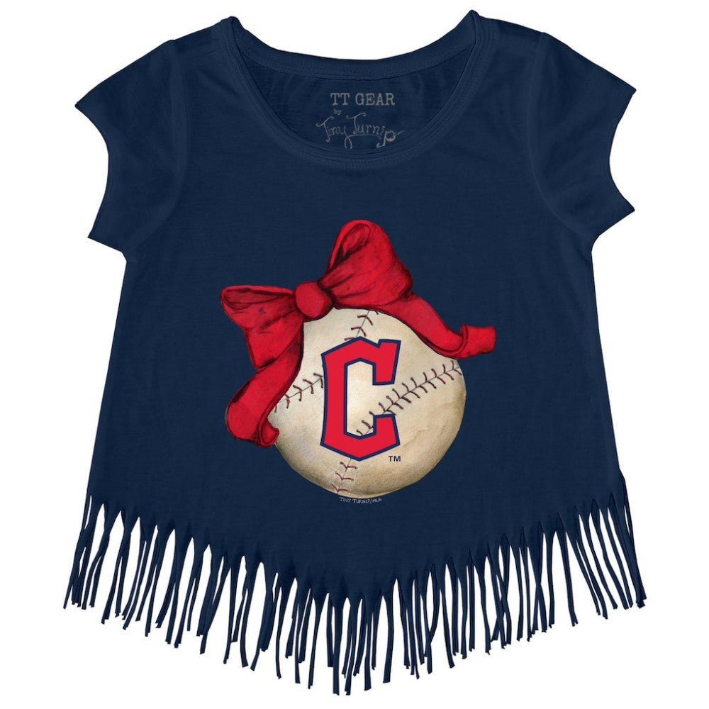 Cleveland Guardians Tiny Turnip Girls Youth Baseball Bow Fringe T-Shirt | MLB Shop