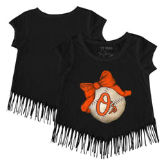 Baltimore Orioles Tiny Turnip Girls Youth Baseball Bow Fringe T-Shirt | MLB US