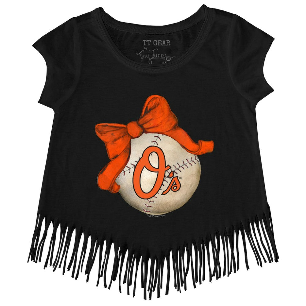 Baltimore Orioles Tiny Turnip Girls Youth Baseball Bow Fringe T-Shirt | MLB US