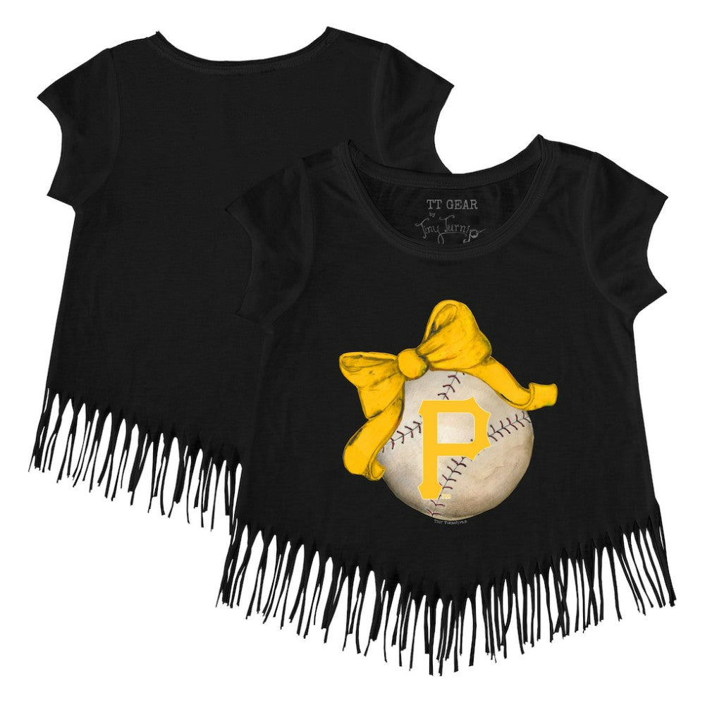 Pittsburgh Pirates Tiny Turnip Girls Youth Baseball Bow Fringe T-Shirt | MLB Sale