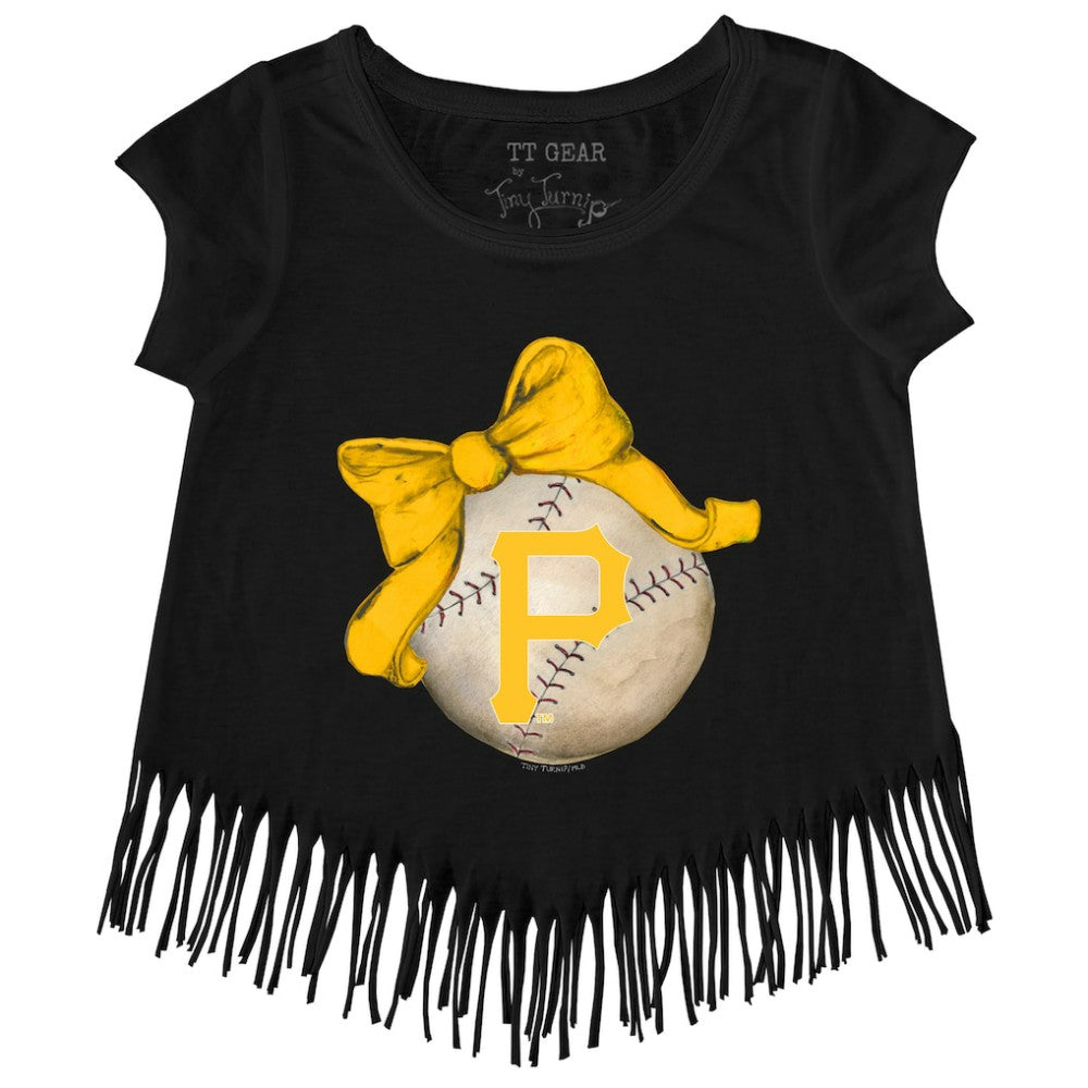 Pittsburgh Pirates Tiny Turnip Girls Youth Baseball Bow Fringe T-Shirt | MLB Sale