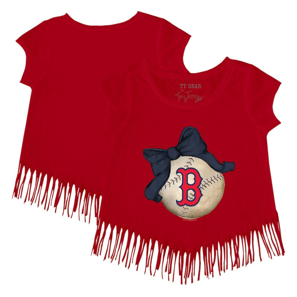 Boston Red Sox Tiny Turnip Girls Youth Baseball Bow Fringe T-Shirt | MLB Sale