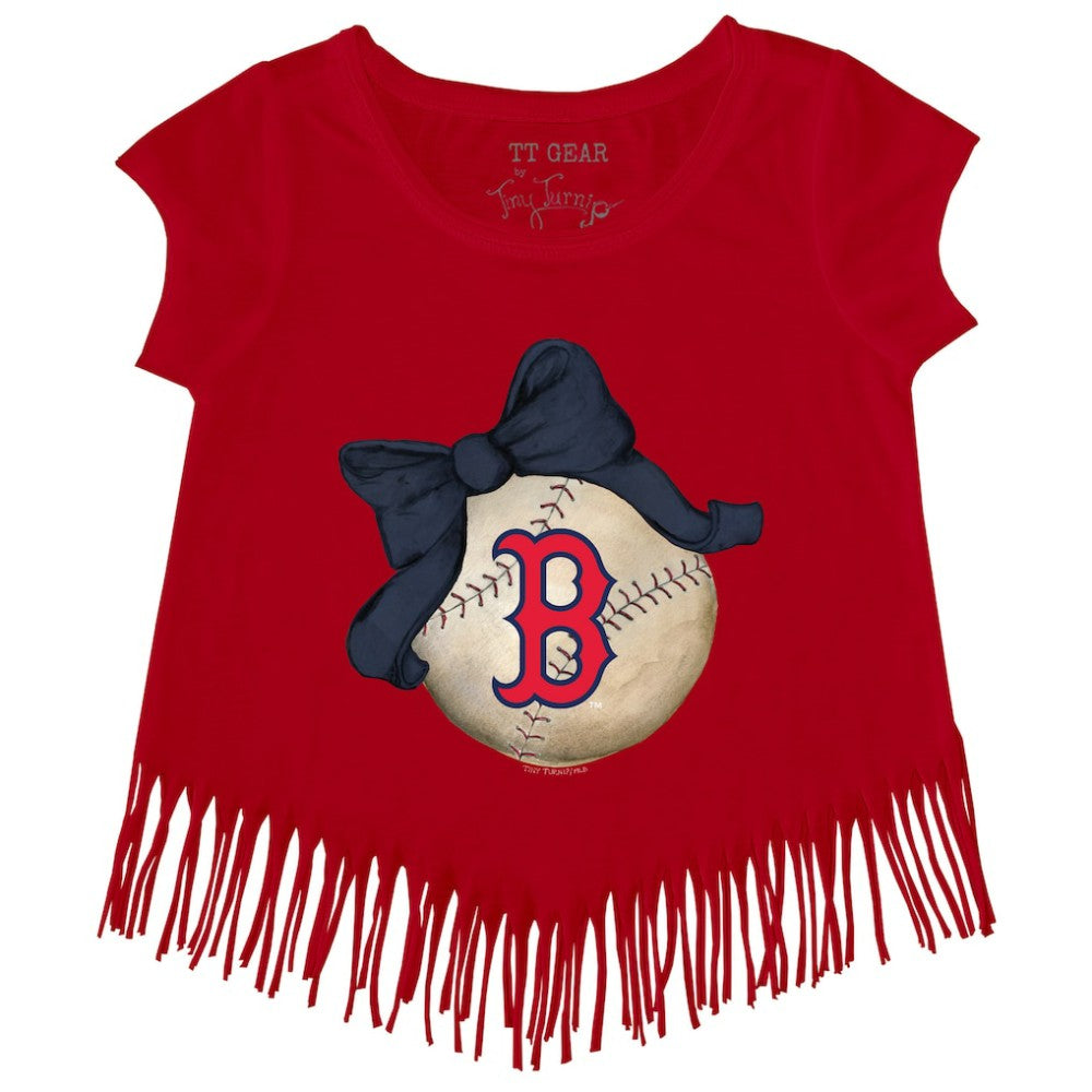 Boston Red Sox Tiny Turnip Girls Youth Baseball Bow Fringe T-Shirt | MLB Sale