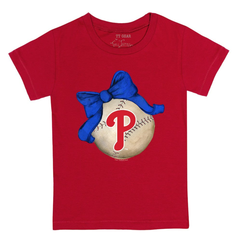 Philadelphia Phillies Tiny Turnip Youth Baseball Bow T-Shirt | MLB Discount