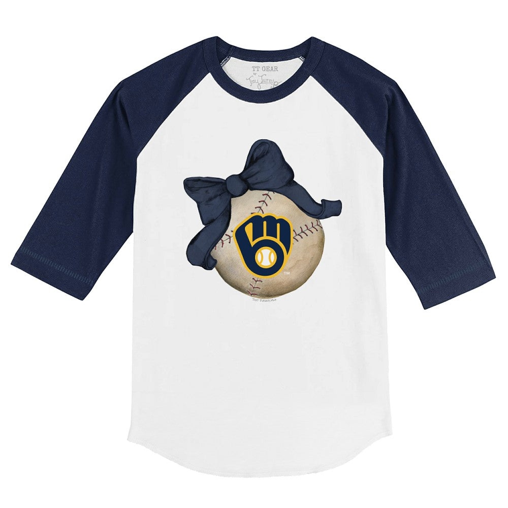 Milwaukee Brewers Tiny Turnip Youth Baseball Bow 3/4-Sleeve Raglan T-Shirt | MLB Discount