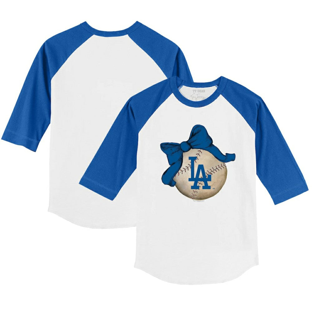 Los Angeles Dodgers Tiny Turnip Youth Baseball Bow 3/4-Sleeve Raglan T-Shirt | MLB Discount