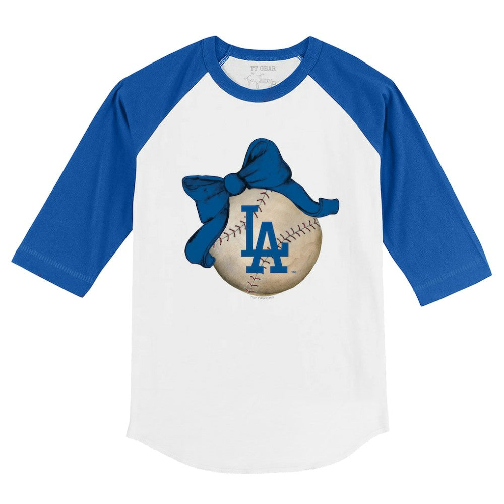 Los Angeles Dodgers Tiny Turnip Youth Baseball Bow 3/4-Sleeve Raglan T-Shirt | MLB Discount