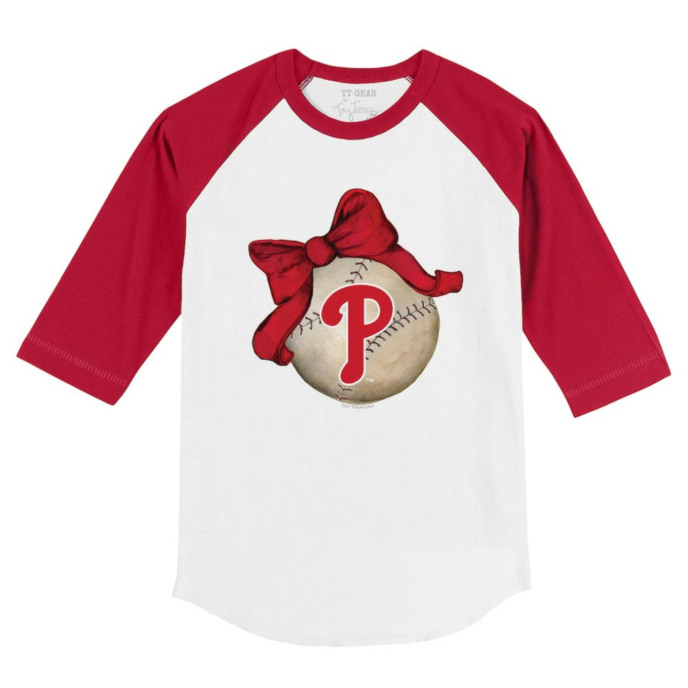 Philadelphia Phillies Tiny Turnip Youth Baseball Bow 3/4-Sleeve Raglan T-Shirt | MLB For sale