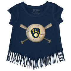 Milwaukee Brewers Tiny Turnip Girls Youth Baseball Cross Bats Fringe T-Shirt | MLB On Sale