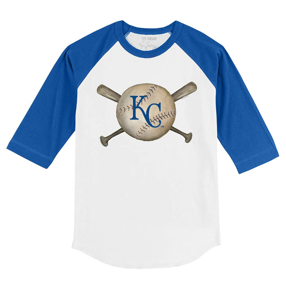 Kansas City Royals Tiny Turnip Youth Baseball Cross Bats 3/4-Sleeve Raglan T-Shirt | MLB New
