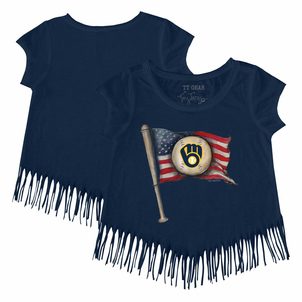 Milwaukee Brewers Tiny Turnip Girls Youth Baseball Flag Fringe T-Shirt | MLB Sale