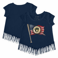 Milwaukee Brewers Tiny Turnip Girls Youth Baseball Flag Fringe T-Shirt | MLB Sale