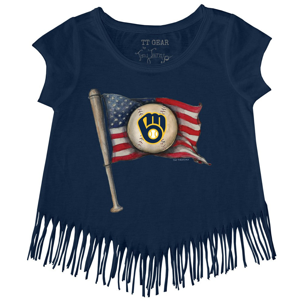 Milwaukee Brewers Tiny Turnip Girls Youth Baseball Flag Fringe T-Shirt | MLB Sale