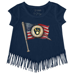 Milwaukee Brewers Tiny Turnip Girls Youth Baseball Flag Fringe T-Shirt | MLB Sale