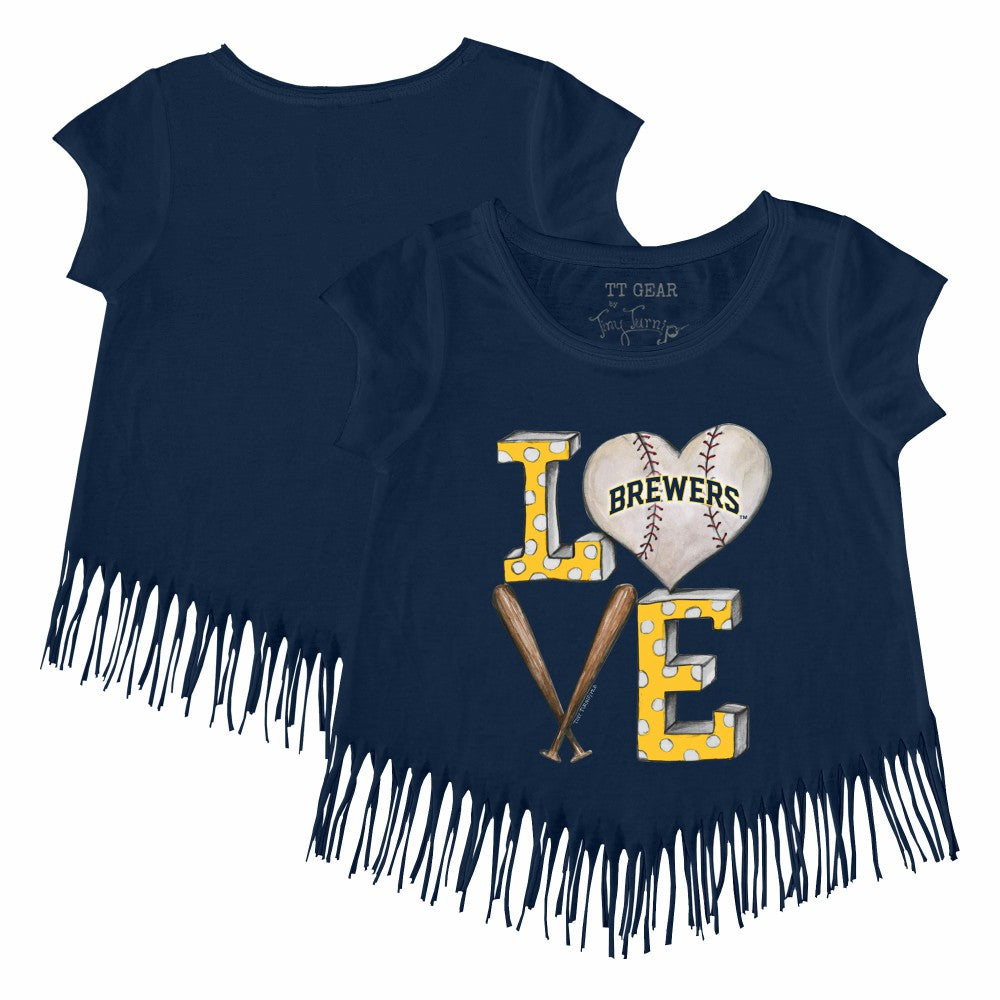 Milwaukee Brewers Tiny Turnip Girls Youth Baseball Love Fringe T-Shirt | MLB On Sale