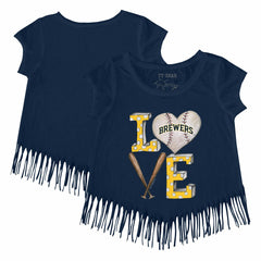 Milwaukee Brewers Tiny Turnip Girls Youth Baseball Love Fringe T-Shirt | MLB On Sale