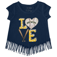 Milwaukee Brewers Tiny Turnip Girls Youth Baseball Love Fringe T-Shirt | MLB On Sale