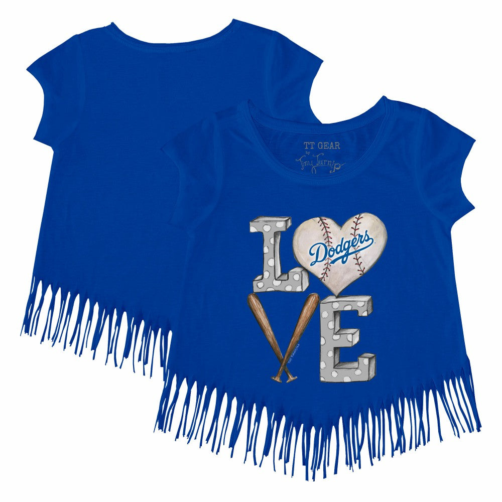 Los Angeles Dodgers Tiny Turnip Girls Youth Baseball Love Fringe T-Shirt | MLB On Sale
