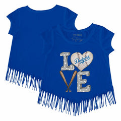 Los Angeles Dodgers Tiny Turnip Girls Youth Baseball Love Fringe T-Shirt | MLB On Sale