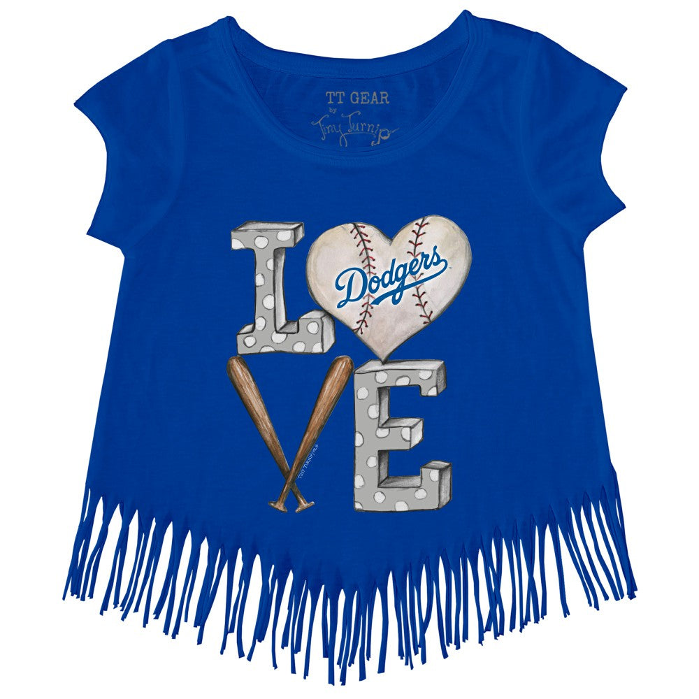 Los Angeles Dodgers Tiny Turnip Girls Youth Baseball Love Fringe T-Shirt | MLB On Sale