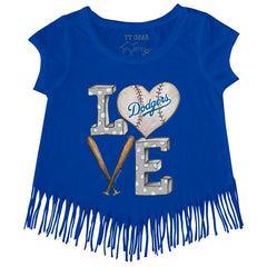 Los Angeles Dodgers Tiny Turnip Girls Youth Baseball Love Fringe T-Shirt | MLB On Sale