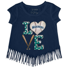 Seattle Mariners Tiny Turnip Girls Youth Baseball Love Fringe T-Shirt | MLB Outlet