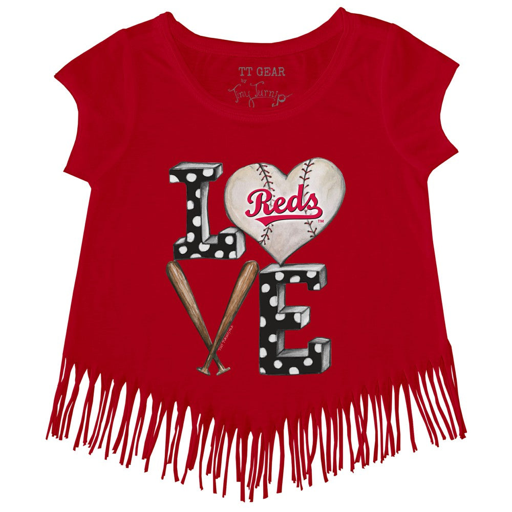Cincinnati Reds Tiny Turnip Girls Youth Baseball Love Fringe T-Shirt | MLB Discount