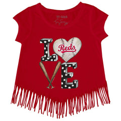 Cincinnati Reds Tiny Turnip Girls Youth Baseball Love Fringe T-Shirt | MLB Discount
