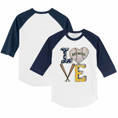 Milwaukee Brewers Tiny Turnip Youth Baseball Love 3/4-Sleeve Raglan T-Shirt | MLB US