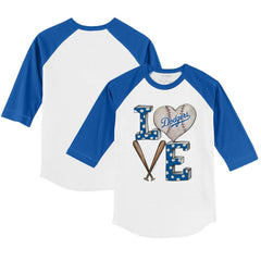 Los Angeles Dodgers Tiny Turnip Youth Baseball Love 3/4-Sleeve Raglan T-Shirt | MLB On Sale