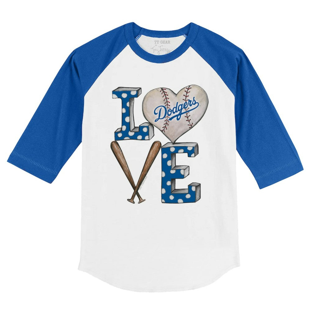 Los Angeles Dodgers Tiny Turnip Youth Baseball Love 3/4-Sleeve Raglan T-Shirt | MLB On Sale