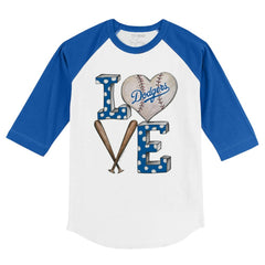 Los Angeles Dodgers Tiny Turnip Youth Baseball Love 3/4-Sleeve Raglan T-Shirt | MLB On Sale