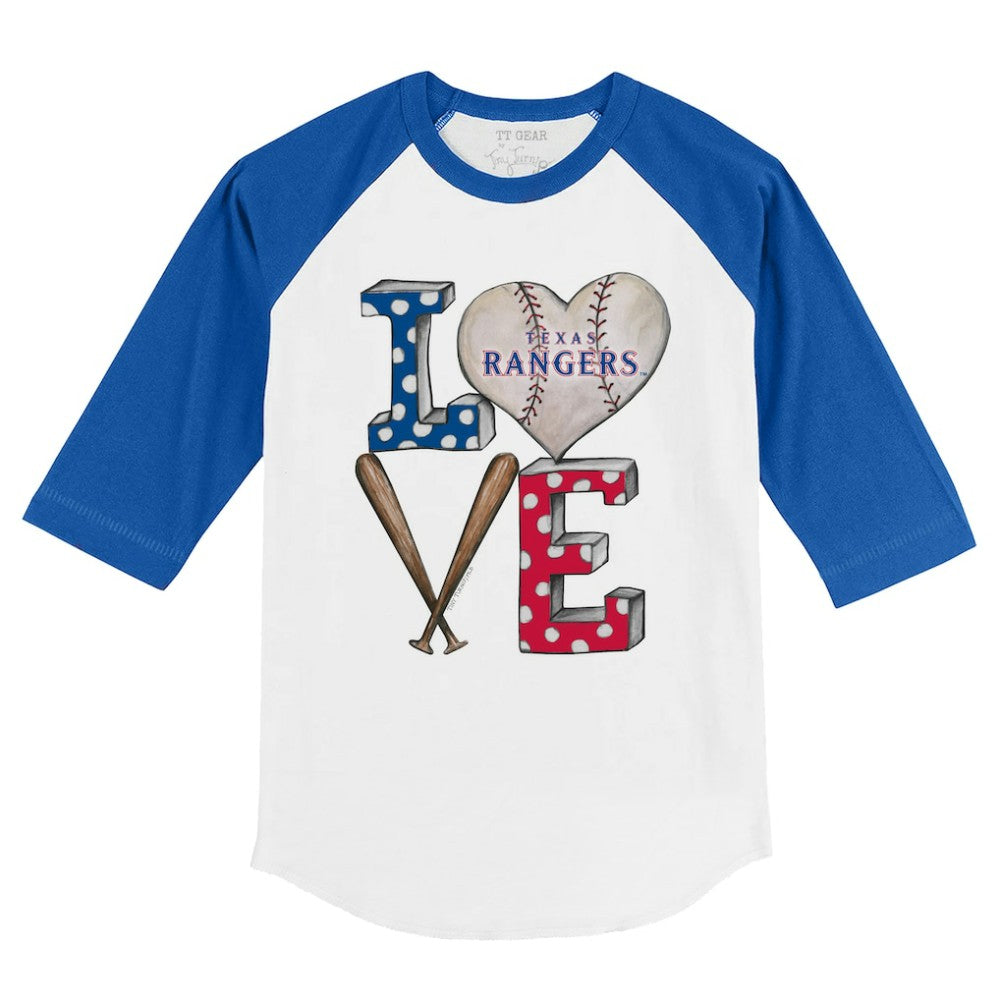 Texas Rangers Tiny Turnip Youth Baseball Love 3/4-Sleeve Raglan T-Shirt | MLB New