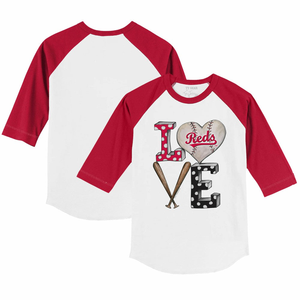 Cincinnati Reds Tiny Turnip Youth Baseball Love 3/4-Sleeve Raglan T-Shirt | MLB New