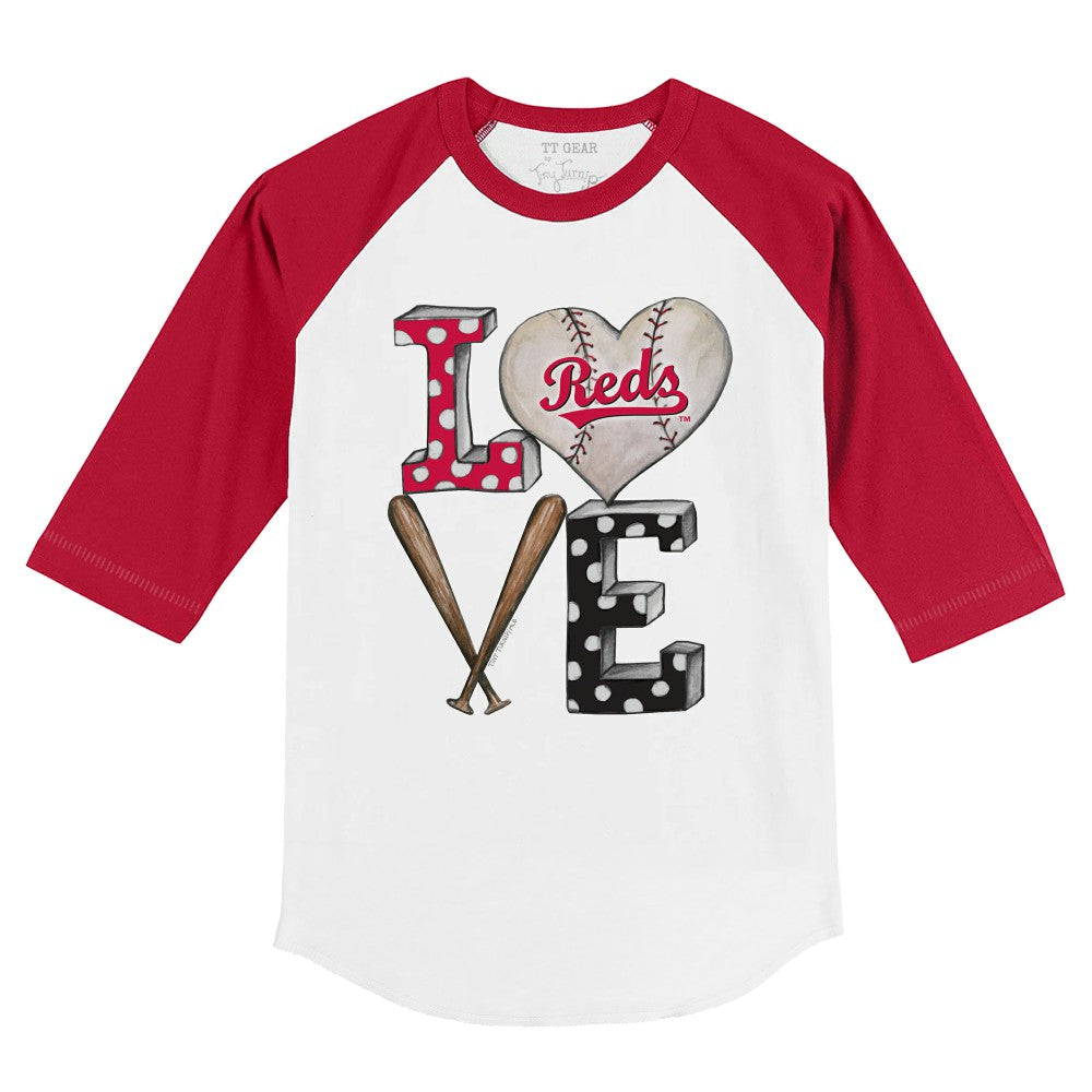 Cincinnati Reds Tiny Turnip Youth Baseball Love 3/4-Sleeve Raglan T-Shirt | MLB New