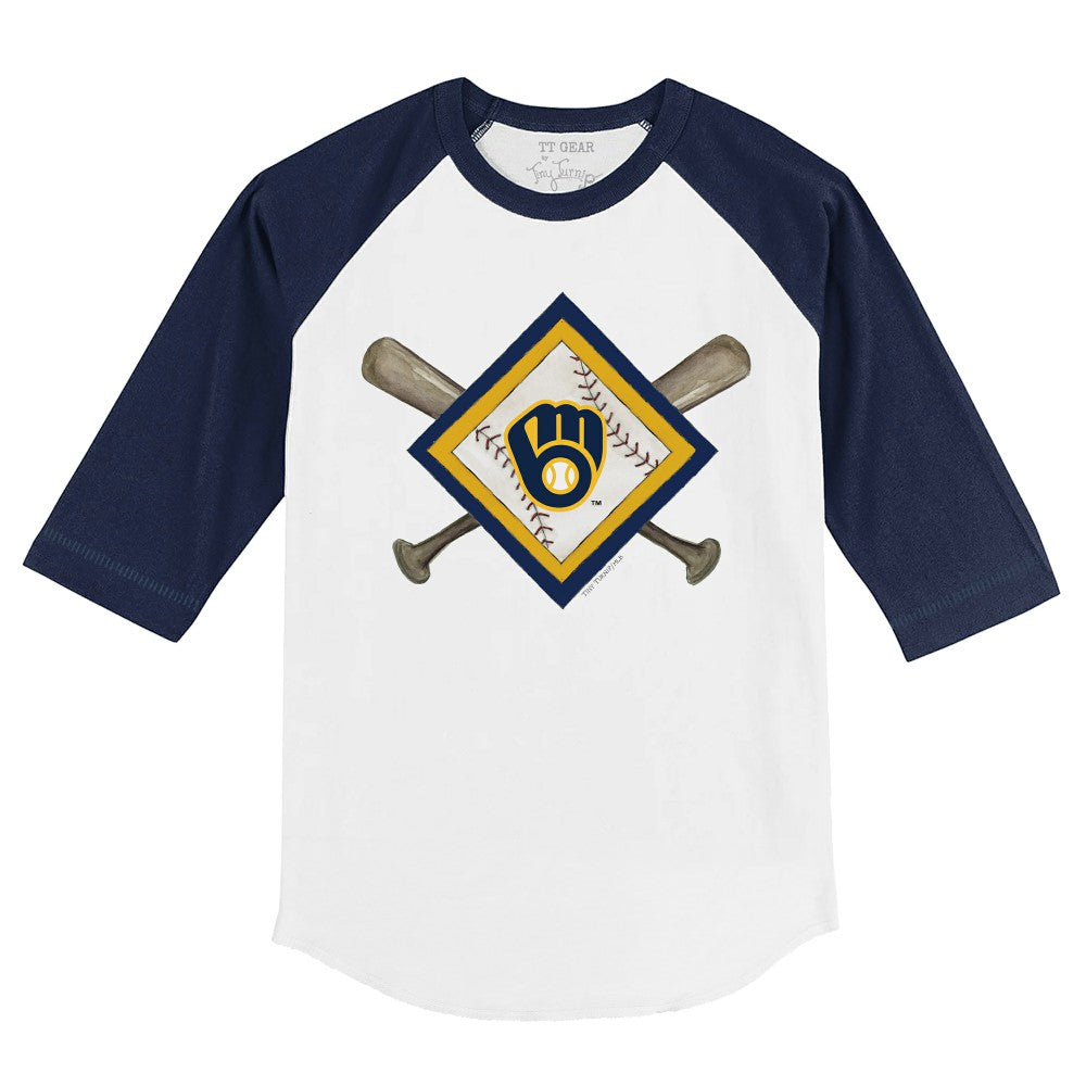 Milwaukee Brewers Tiny Turnip Youth Diamond Cross Bats 3/4-Sleeve Raglan T-Shirt | MLB Shop