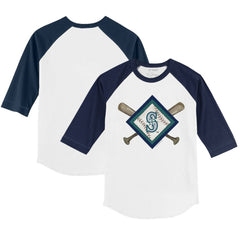 Seattle Mariners Tiny Turnip Youth Diamond Cross Bats 3/4-Sleeve Raglan T-Shirt | MLB Outlet