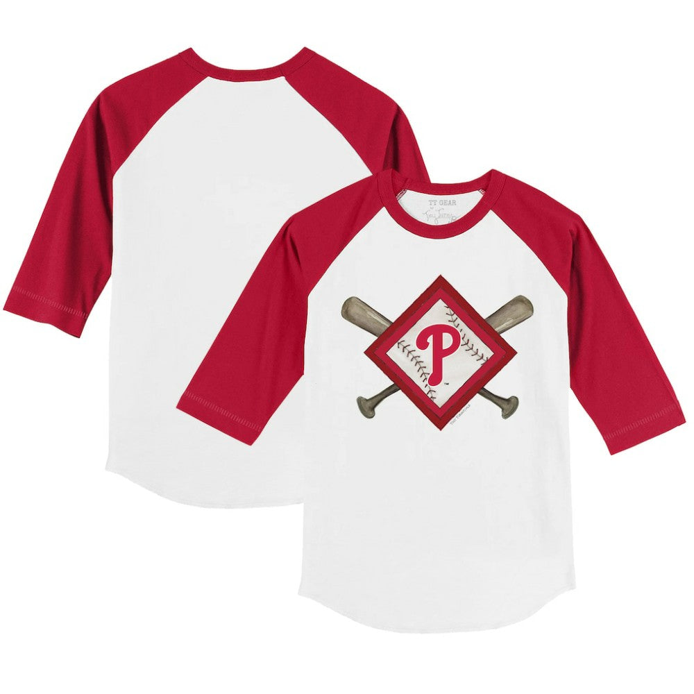Philadelphia Phillies Tiny Turnip Youth Diamond Cross Bats 3/4-Sleeve Raglan T-Shirt | MLB New