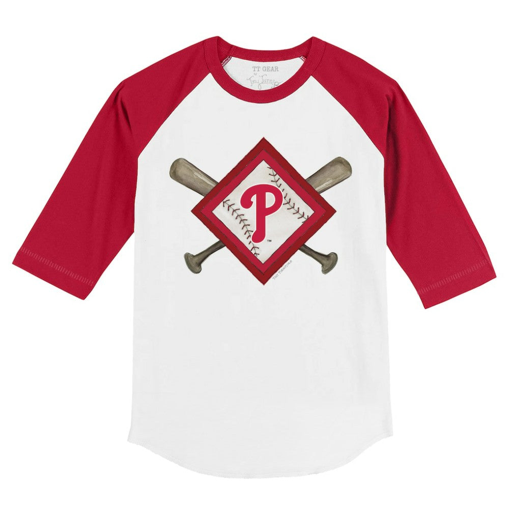 Philadelphia Phillies Tiny Turnip Youth Diamond Cross Bats 3/4-Sleeve Raglan T-Shirt | MLB New