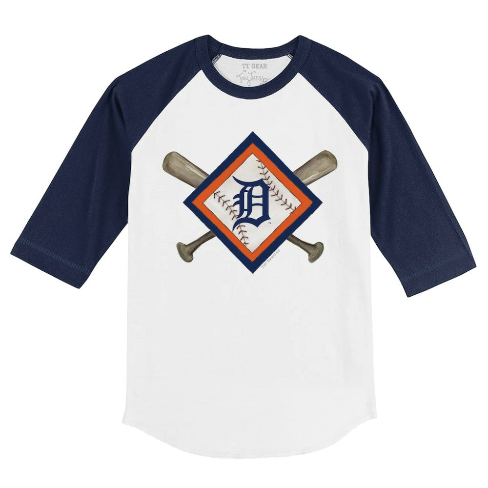 Detroit Tigers Tiny Turnip Youth Diamond Cross Bats 3/4-Sleeve Raglan T-Shirt | MLB New