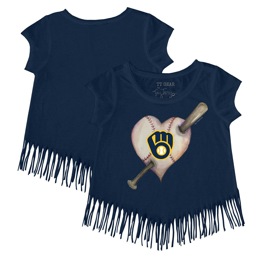 Milwaukee Brewers Tiny Turnip Girls Youth Heart Bat Fringe T-Shirt | MLB On Sale