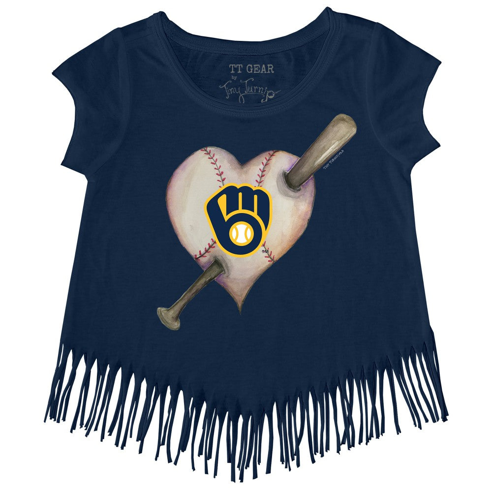 Milwaukee Brewers Tiny Turnip Girls Youth Heart Bat Fringe T-Shirt | MLB On Sale