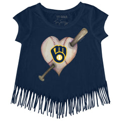 Milwaukee Brewers Tiny Turnip Girls Youth Heart Bat Fringe T-Shirt | MLB On Sale