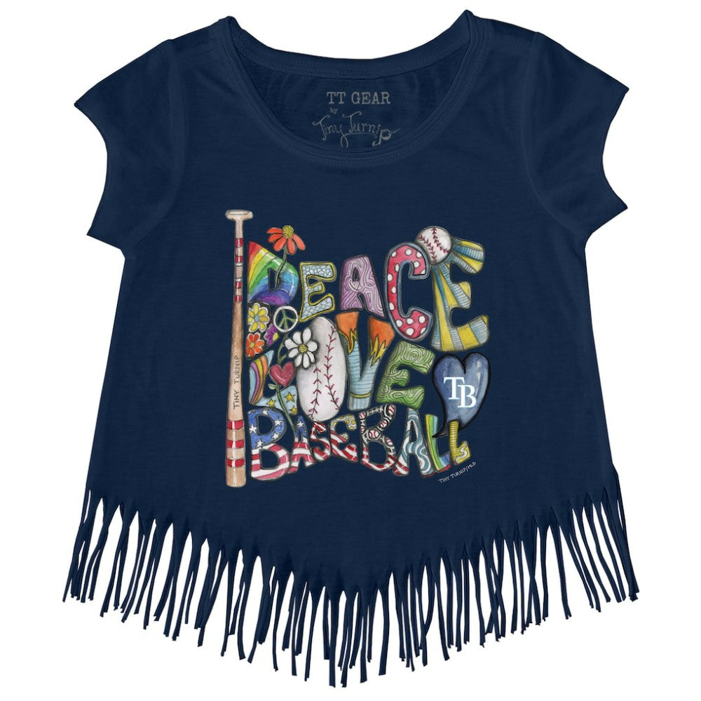Tampa Bay Rays Tiny Turnip Girls Youth Peace Love Baseball Fringe T-Shirt | MLB Shop